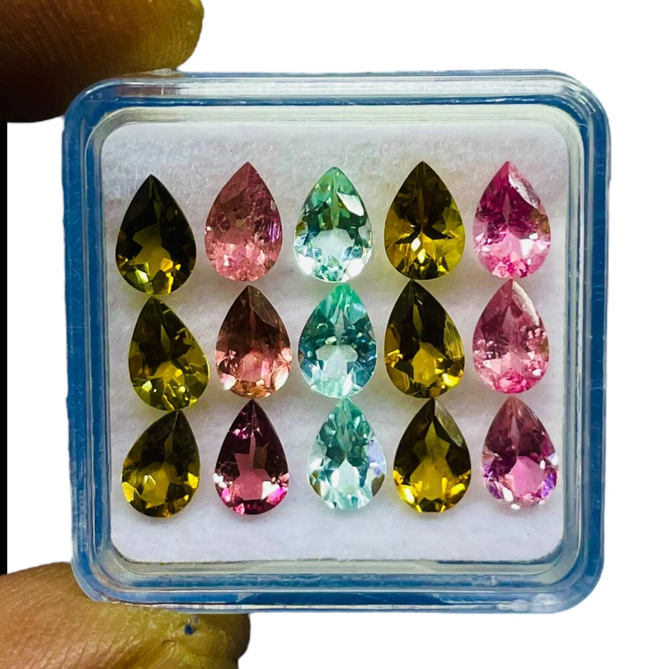VVS 15 Pcs Natural Multi Tourmaline 6x4mm Pear Cut Top Quality Loose Gemstones - Image 1 of 4