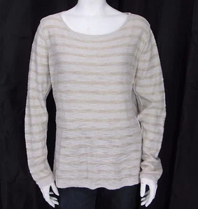 Chico's sz 2 (L) Beige Gold Stripe Long Sleeve Pullover Knit Top/ Sweater - Picture 1 of 11