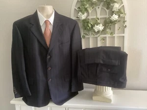 NAUTICA HERREN 3 BTN 100% WOLLE 2-TEILIGER ANZUG Gr 44R 36X29 MARINEBLAU GESTREIFT - Bild 1 von 9