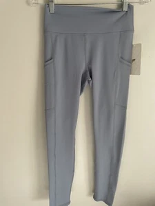 New Fabletics Womens S High Waisted Pocket 7/8 Leggings Soft Blue Grey Yoga Pant - Picture 1 of 7
