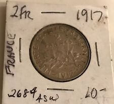 1917 France - 2 Francs - Silver Coin -
