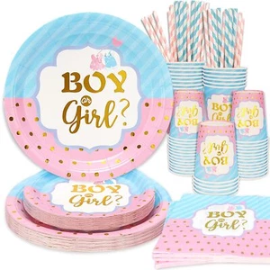 125 Pcs Gender Reveal Party Decorations, Boy or Girl Gender Reveal Plates and... - Picture 1 of 7