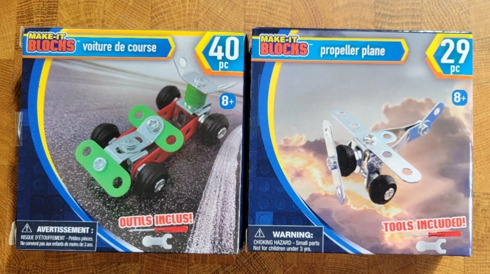 Make-It Blocks - Race Car & Plane - Tools Included - You Build - Metal Model Kit - Image 1 of 1