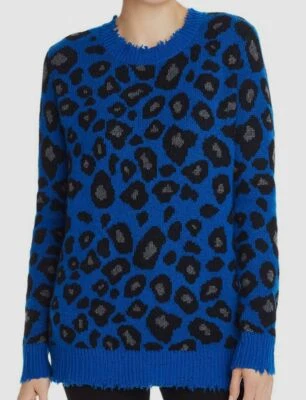 $495 Suéter Aqua Mujer Azul Cuello Redondo Manga Larga Leopardo Cachemira Envejecido XS Foto 1 de 2