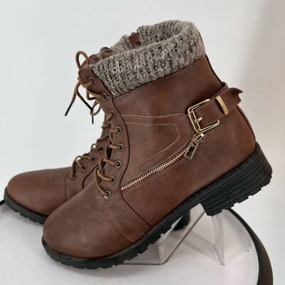 CHARLES ALBERT VEGAN LEATHER NWOT Brown Lace-Up Ankle Boots - Image 1 of 4