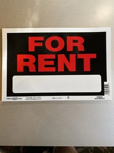 (4 Pack) Hillman Group 839926 8”x12” Red/White/Black Plastic “FOR RENT” Sign - Picture 1 of 1