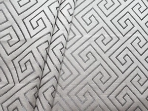 Drapery Upholstery Fabric - Glamorous Woven Greek Key Design - White/Silver Grey - Picture 1 of 1