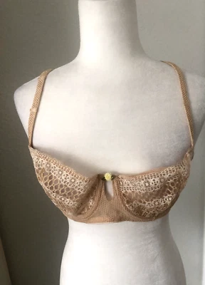 Nuevo LENCERÍA FELINA 38C Beige Desnudo Forrado Crochet Encaje Balconette Sujetador con Aros Foto 1 de 4