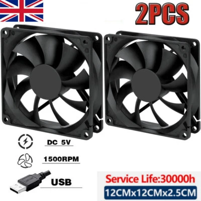 2x 120mm USB 5V Cooling Fan dual Ball Bearing PC Cooler CPU Heat Sink Silent Fan - Image 1 of 4