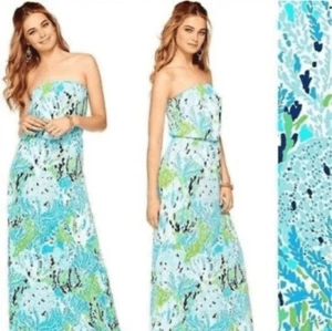 Lilly Pulitzer Marlisa Trägerloses Maxikleid in Lets Cha Cha Größe XS - Bild 1 von 8