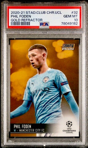 2020-21 Phil Foden Topps Stadium Club Chrome Gold Refractor Card 30/50 PSA 10
