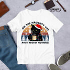 On The Naughty List And I Regret Nothing Christmas Black Cat Vintage Meow Tshirt