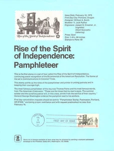 #7303 8c Pamphleteer Stamp #1476 Souvenir Page - Picture 1 of 1
