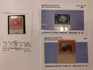 3 Hinged Stamps US Scott #651 #616 & #370... Antique Postage Stamp Lot - Picture 1 of 4