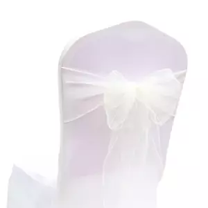 25x Ivory Organza Chair Sashes Bows Ties Wedding Banquet Christening Decoration - Picture 1 of 6