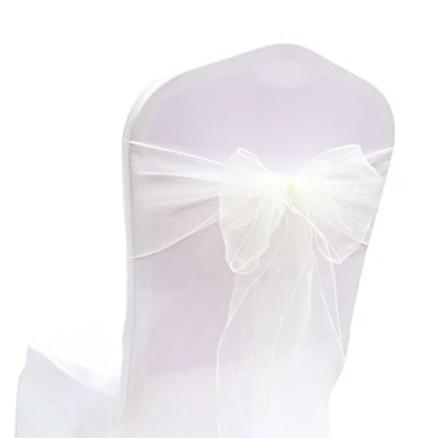 25x Ivory Organza Chair Sashes Bows Ties Wedding Banquet Christening Decoration - image 1 of 4