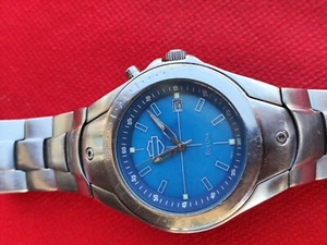 2002 Bulova Mens Harley Davidson Blue Metallic Stainless Steel Date Watch _3296 - Picture 1 of 11