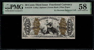 FR-1370 $0.50 Third Issue Fractional Currency - 50 Cents - Graded PMG 58 - Image 1 of 2