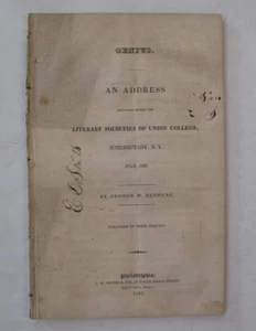 Union College Schenectady New York 1837 Bethune Speech Literary Society Genius  - Imagen 1 de 2