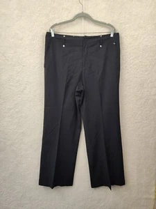 Perry Ellis Women Pants 14 Black Poly B Flat Front Mid Rise Straight Cuffed Leg - Picture 1 of 19