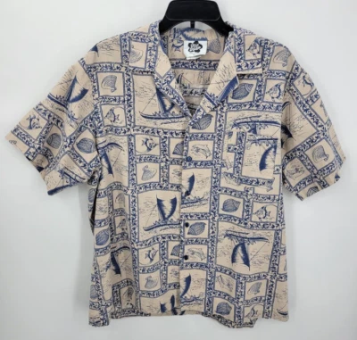 Camisa Hawaiana Hilo Hattie Para Hombres XL Azul Tostado Manga Corta Abotonada Camp Resort Foto 1 de 4