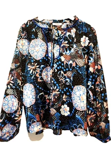 NWT AVARA Blue Floral Blouse Peasant Garden Tie Women's Size Small $55 - Picture 1 of 11