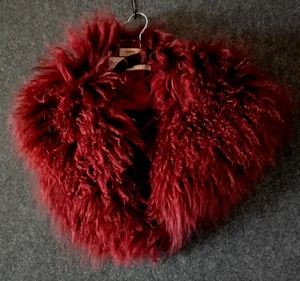 Neiman Marcus Pologeorgis Real Dyed Lamb Fur Wrap With Satin Lining Burgandy - Picture 1 of 7