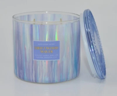BATH & BODY WORKS VELA PERFUMADA ONDAS MADERA A LA DERIVA 3 MECHAS 14,5 OZ TAPA DE VIDRIO GRANDE Foto 1 de 4