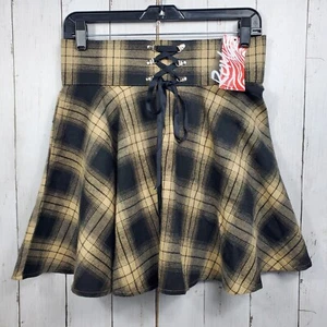 Romwe Skirt Plaid Lace Up Mini Gothic Grunge Schoolgirl Pleated Womens Sz M - Picture 1 of 11