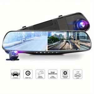 Espejo retrovisor de doble lente grabadora de conducción cámara de tablero de automóvil grabadora monitoreo - Imagen 1 de 18