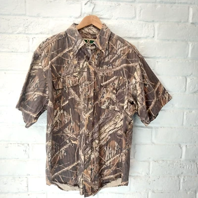 Vintage Game Winner Camouflage Shirt Mens XL Brown Gray  Buttoned Short Sleeve - Image 1 of 4