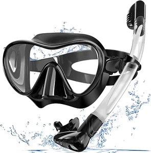 Mask 100% Food-Grade Silicone Full Dry Top Snorkel Set Anti Fog Tempered Glass  - Picture 1 of 12