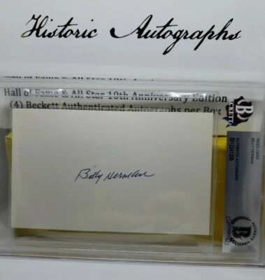 Billy Herman Autographed 3x5 Index Card Red Sox HOFer BECKETT BAS COA  - Image 1 of 4
