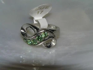 Estate Silvertone Open Swirl with Green Rhinestone Ribbon Ring Size 6.5  - top  - Picture 1 of 3