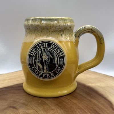 2018 Death Wish Coffee Mug Yellow Frau Perchta Goddess Deneen Pottery 1402/7000 - Image 1 of 4
