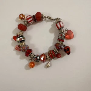 Pulsera de plata de ley 925 con dije de cristal de Murano rojo QG de 6" - Imagen 1 de 9