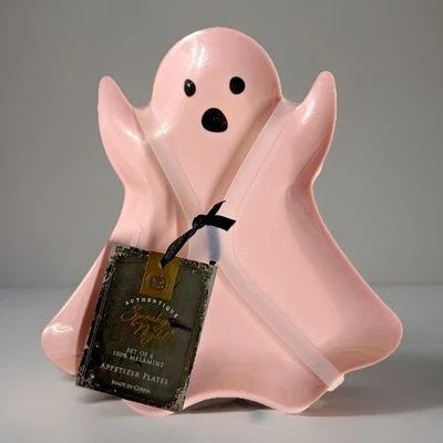 Conjunto 4-Spooky Night Halloween ROSA Glitter GHOST Pratos de Aperitivo de Melamina 7" NOVO - Imagem 1 de 4