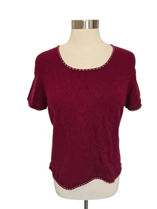 Damen 100 % Kaschmir Kurzarm Pullover Größe Large einfarbig rot Saks 5th Avenue - Bild 1 von 6