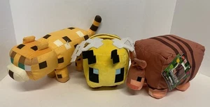 Mattel Minecraft Set of 3 Plush Ocelot 2022 Armadillo 2024 & Bee 2021 - Picture 1 of 24