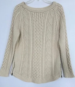 LL Bean Signature Pullover Gr. S Creme Aran Fischer Baumwolle Zopfmuster Elfenbein - Bild 1 von 10