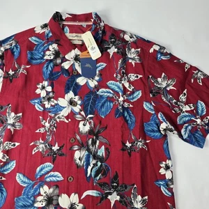 Tommy Bahama 100% Silk Button Up Front Shirt Short Sleeve Floral Medium Red - Picture 1 of 12
