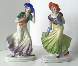 2 Vintage tanzende Dame besetzt Japan Figur 6" Keramik Statue 1940er selten - Bild 1 von 13