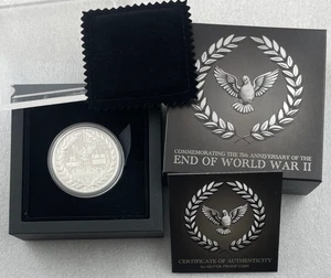 2020 End of World War II 75th Anniversary 1oz 99.99% Silver Proof PM Coin - Imagen 1 de 7