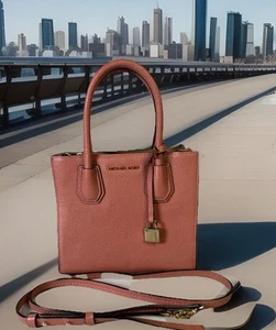 Michael Kors Mercer Medium 2way Crossbody Handtasche Pink Pebble Leder Neu ohne Etikett - Bild 1 von 12