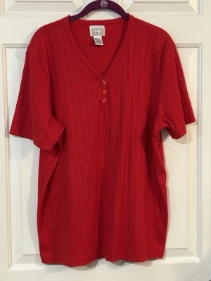 Hasting & Smith 女式 WPL11403 2X 红色 V 领罗纹短袖针织上衣 — 第 1/4 张图片
