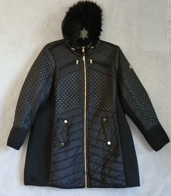 Jaqueta feminina Michael Kors 2X casca macia preta/dourada acolchoada capuz de pele inverno - Imagem 1 de 4