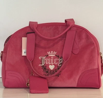 NWT  Juicy Couture Heritage Velour Weekender Bag In Juicy Pink Retail $118 - Image 1 of 4