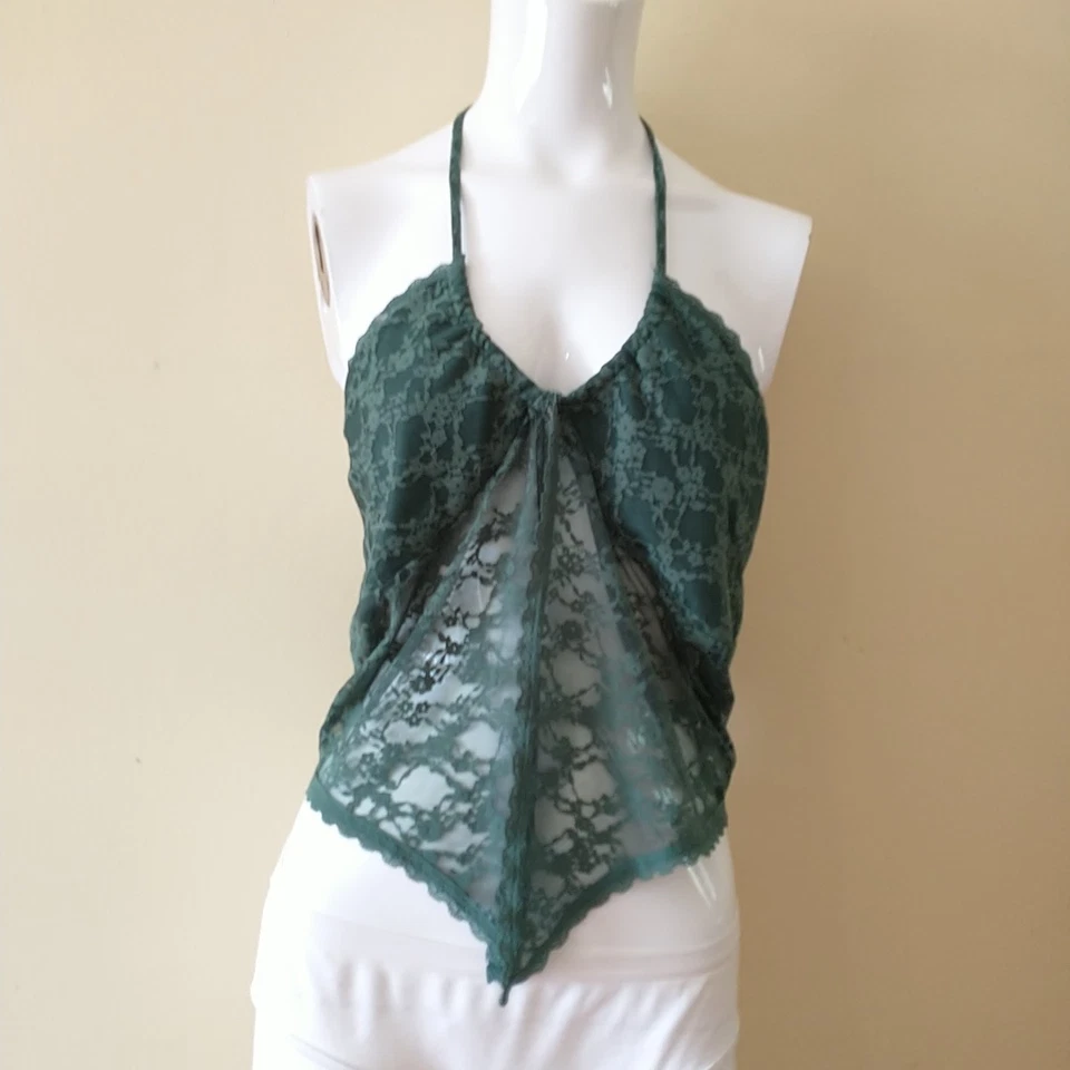 Top Cami Butterfly Fly Away L Kelly Verde Encaje Transparente Halter Abierto Y2K Halter  Foto 1 de 4