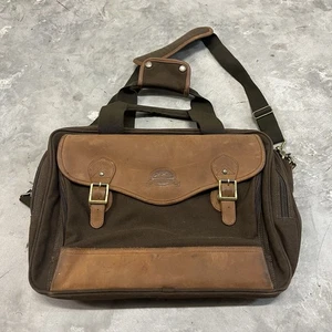 Vintage CABELA'S Brown Canvas & Leather Laptop Messenger Weekend Luggage Bag - Picture 1 of 8