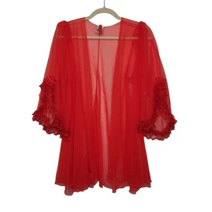 Vintage S. G. Escante Small Red Regal Cardigan Sheer Nachthemd Kleid Mantel Spitze - Bild 1 von 6